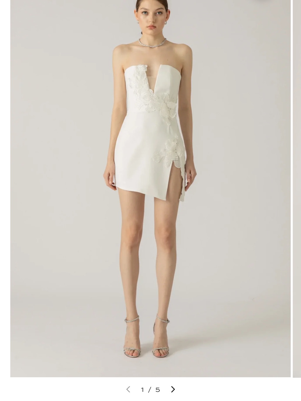 Strapless White Floral-Appliqu Mini Dress With Front Slit
